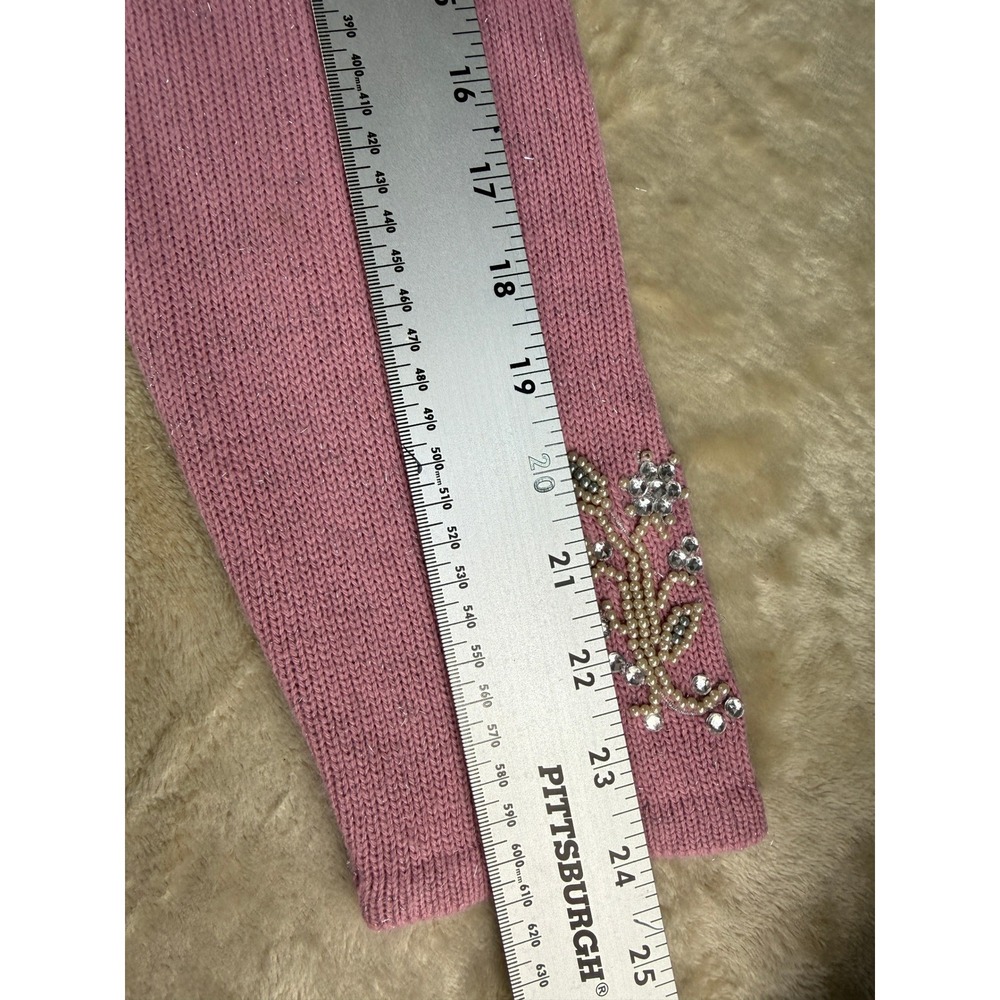 Nordstrom Pink Beaded Floral Cardigan Sweater Metallic Shimmer Rhinestone Large - Picture 12 of 17